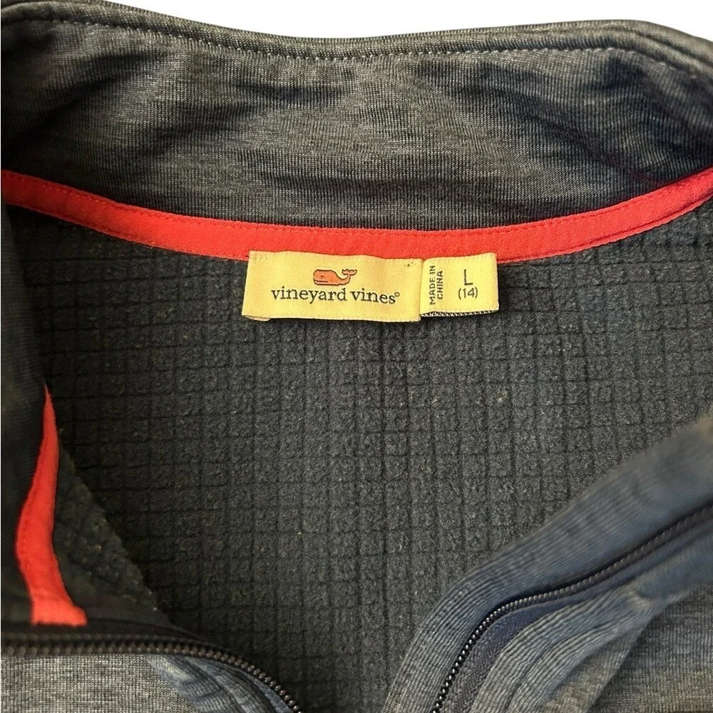 VINEYARD VINES Girls Full Zip Grid‎ Fleece Sz Large (14) Navy w Pink Accents